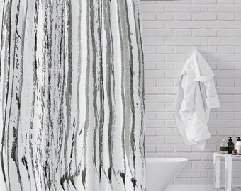 Black and White Vertical Ink Lines Shower Curtain