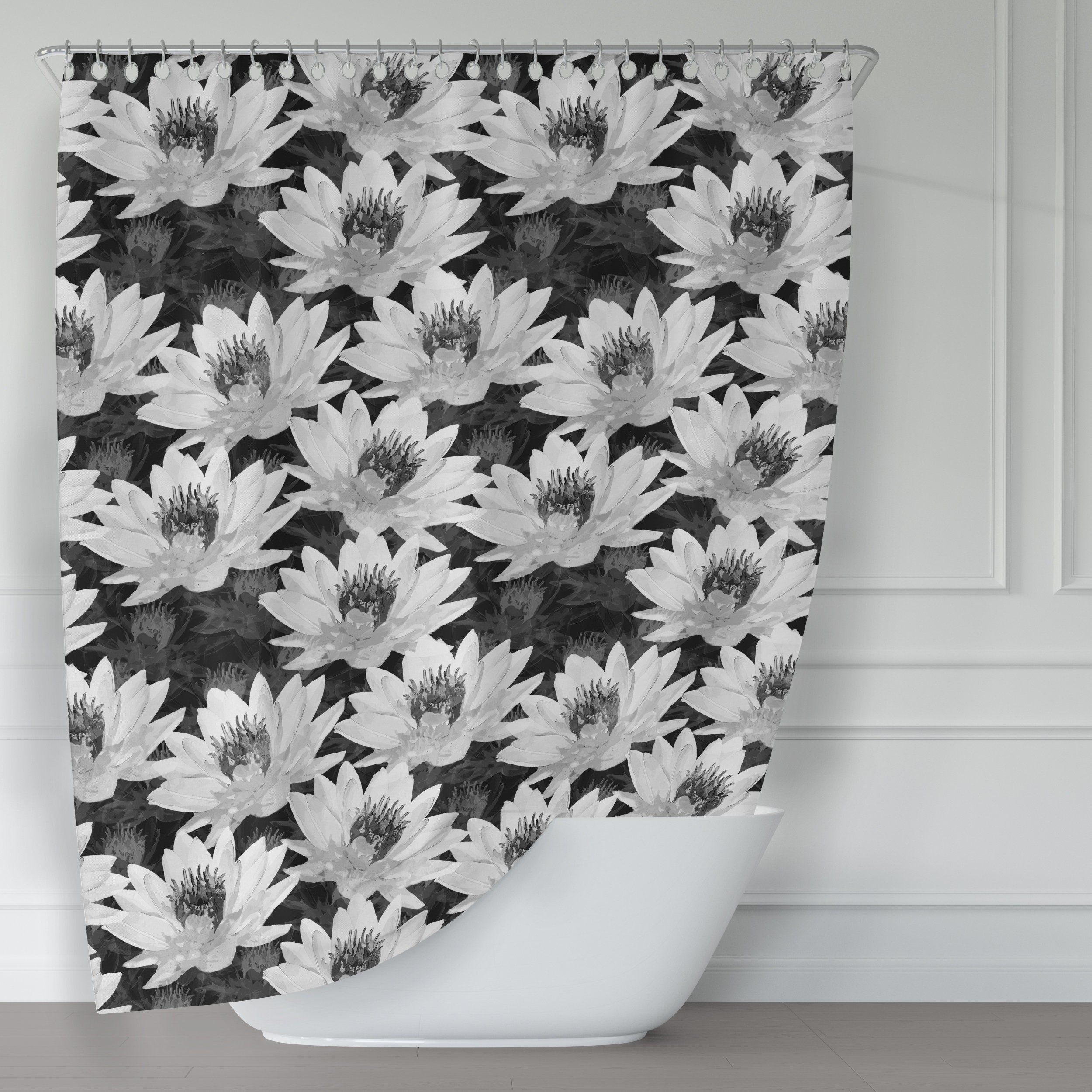 Tenda da doccia impermeabile per bagno Fiore di loto Paesaggio floreale Tenda da bagno Decorazioni per la casa Divisore estetico per vasca da bagno