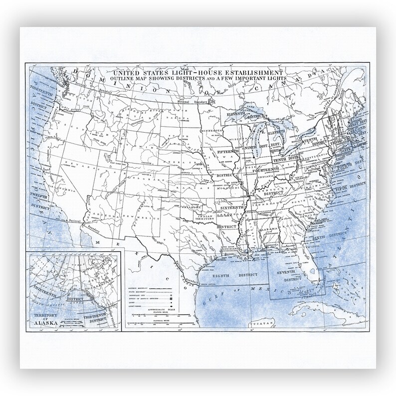 Coastal & United States Map Fabric Shower Curtain in Blue Etsy