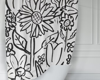 Black and White Flowers Coloring Page Shower Curtain