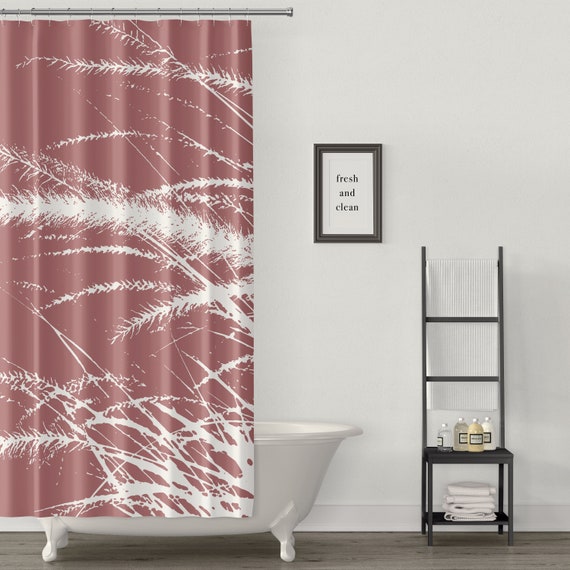 Light Burgundy Clay Red White Pampas Grass Print Fabric Etsy