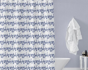 Blue Cursive "Wash" Text Shower Curtain, Modern Bathroom Decor