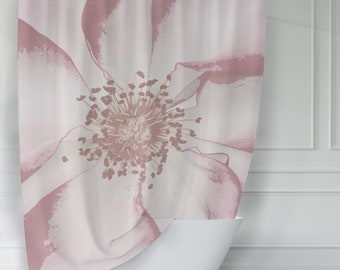 Pink Rose Floral Shower Curtain – Silky Cottagecore Bath Decor