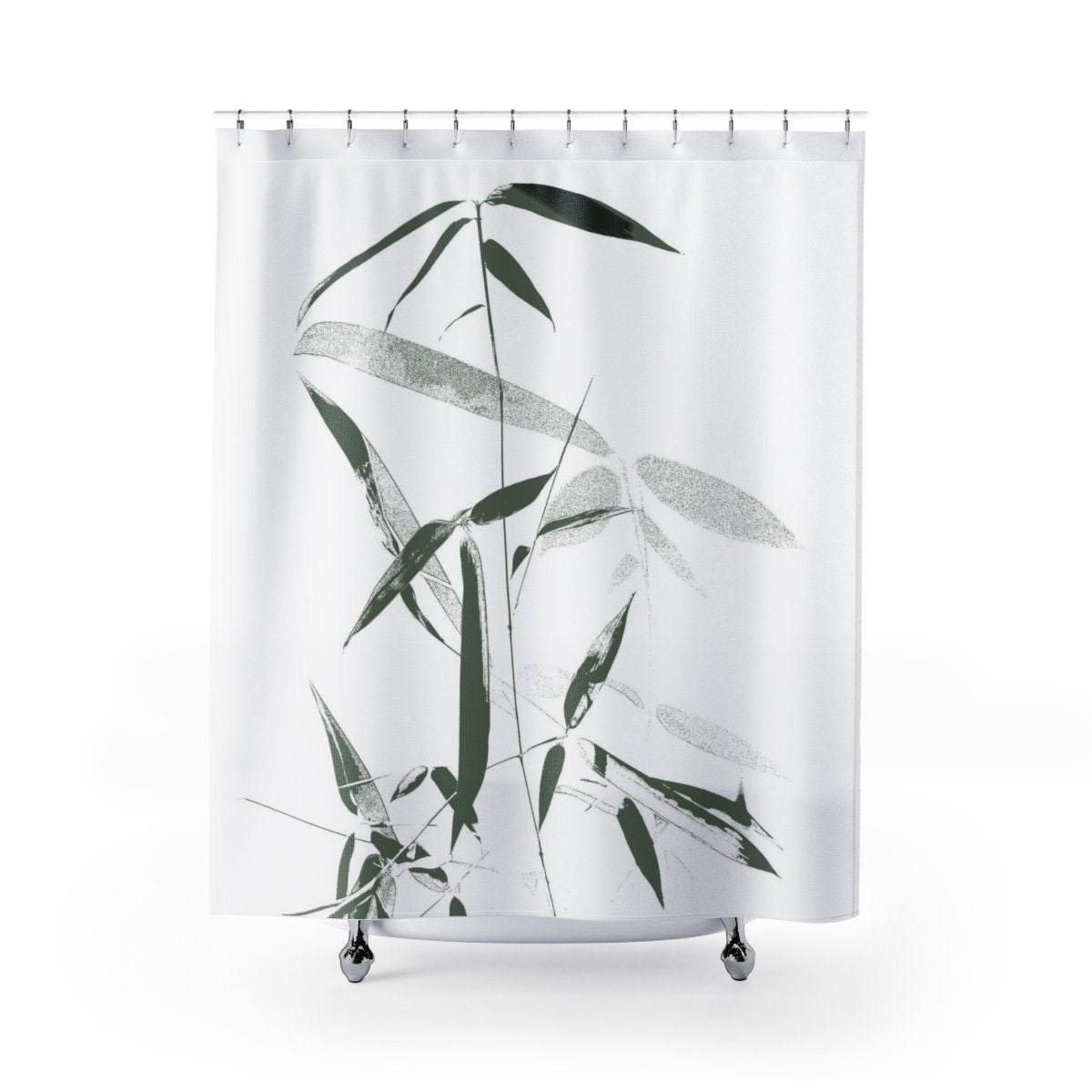 Bamboo Print Fabric Shower Curtain Green and White Etsy