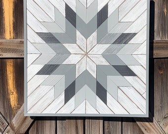 Grey quilt star, Barn quilt wood wall art, Geometric wood wall art, Farmhouse decor, Home decor