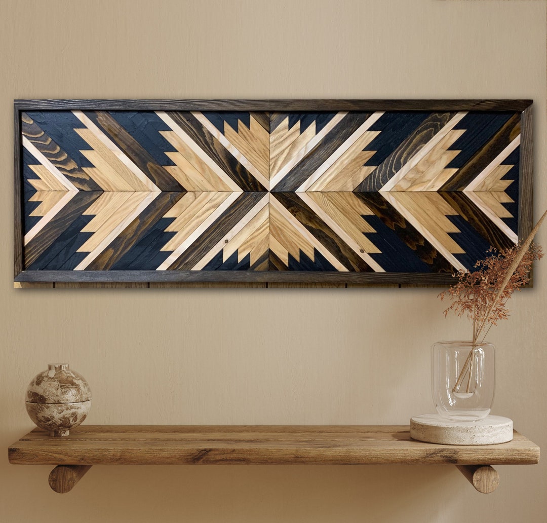 Geometrical Wood Wall Art. Native Art. Wood Wall Art. Handmade Wall Art. Home Decor - 24x48 inches, Dark Walnut