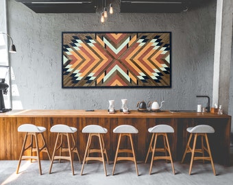 Santa Fe, Geometric wood wall art, Wood wall art, Home decor, Native American art, Tribal wood wall art,  Wall decor