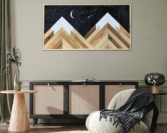 Starry Crescent Night, Mountain wall art, Mountain Wood wall art, Home decor, Cabin decor, Nursery decor, Mountain scene