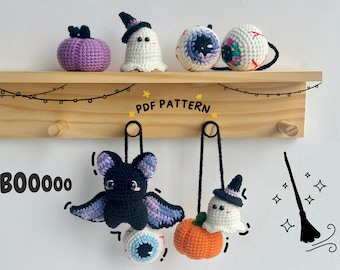 Bundle Halloween Car Hanging, Ghost, Bat, Eyes, Pumpkin Crochet Pattern, Halloween Crochet Patterns