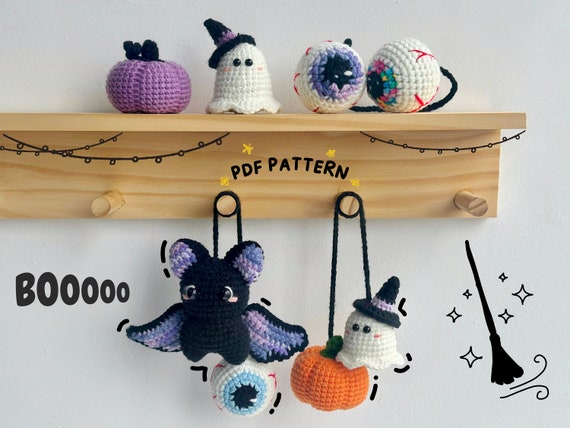 Bundle Halloween Car Hanging, Ghost, Bat, Eyes, Pumpkin Crochet Pattern, Halloween Crochet Patterns