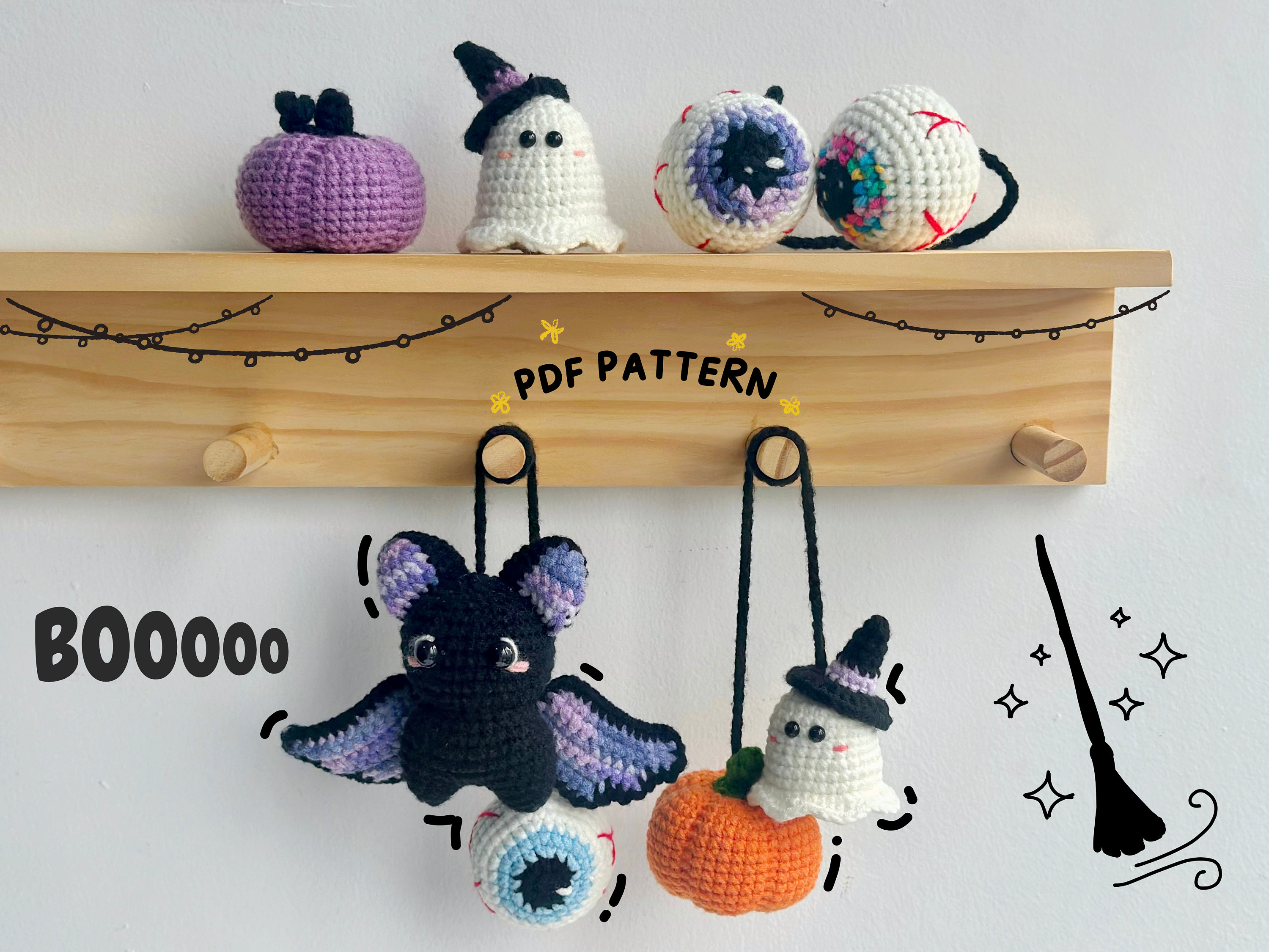 Bundle Halloween Car Hanging, Ghost, Bat, Eyes, Pumpkin Crochet Pattern, Halloween Crochet Patterns
