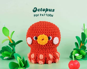 Bläckfiskvirkmönster, Låg sömnad Amigurumi-virkmönster, Amigurumi Havsdjurs-plysch PDF, Söt Havsleksak PDF, Virkat Djur För Nybörjare