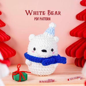 Weißer Bär No Sew Häkelanleitung, Weihnachtshäkelanleitung, No Sew Amigurumi Pattern, Christmas Amigurumi PDF, Bear Crochet Tutorial
