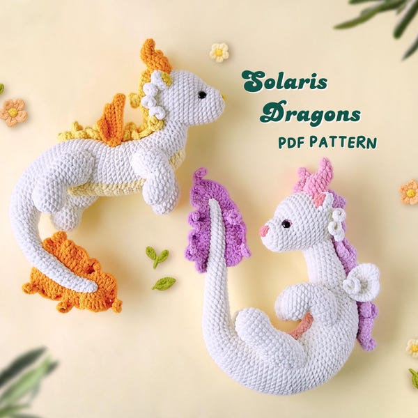 Pacchetto di modelli all'uncinetto per draghi Solaris / Modello per drago Lunara, modello per drago Sunshine, modelli all'uncinetto per amigurumi, modello all'uncinetto in PDF