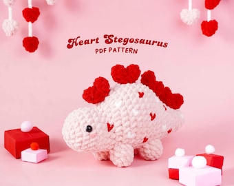 Heart Stegosaurus Crochet Pattern, Dinosaur Love Plush Design, Valentine Theme Amigurumi Pattern, Romantic Handmade Soft Plush Tutorial
