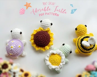 Turtle No Sew Crochet Pattern, Bumble Bee Turtle Pattern, Daisy Turtle Crochet, Sunflower Turtle Crochet, Combo Turtle Patterns