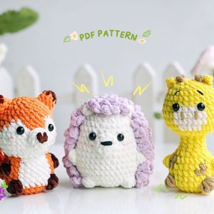Zoo Animals No Sew Crochet Pattern, No Sew Amigurumi Crochet Patterns, Fox Crochet Pattern, Giraffe Pattern, Hedgehog Pattern