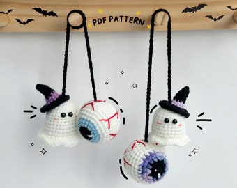 Halloween Ghost And Eyes Car Hanging, Ghost Crochet Pattern, Halloween Crochet Patterns