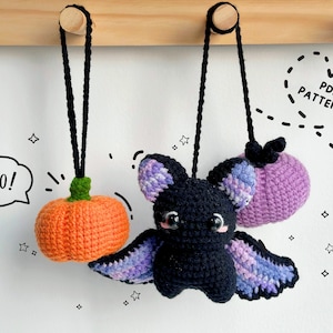 Halloween Pumpkin and Bat Car Hanging, Ghost Crochet Pattern, Halloween Crochet Patterns