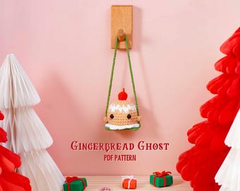 Gingerbread Ghost Car Hanging Crochet Pattern, Christmas Crochet Pattern, Cute Holiday Amigurumi PDF, DIY Car Charm Ornament Tutorial