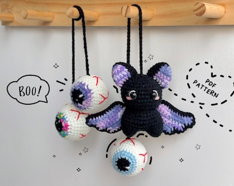 Halloween Crochet Patterns, Eye Crochet Pattern, Bat Crochet Patterns