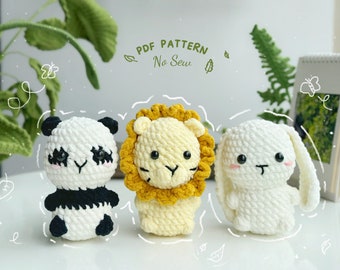 Zoo Animals No Sew Crochet Pattern, No Sew Amigurumi Crochet Patterns, Panda Crochet Pattern, Rabbit Crochet Pattern, Lion Crochet Pattern