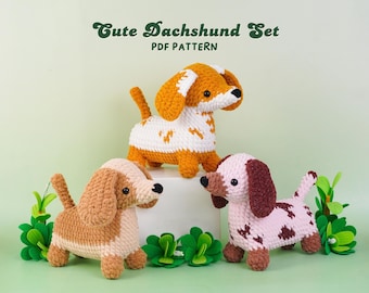 Cute Dachshund Crochet Pattern Bundle, Biscuit The Dachshund Pattern, Patches The Dachshund Pattern , Dottie The Dachshund Pattern