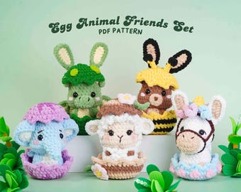Easter Egg Animal Friends Crochet Patterns Bundle, Bear Pattern, Unicorn Pattern, Elephant Pattern, Sheep Pattern, Dinosaur Pattern