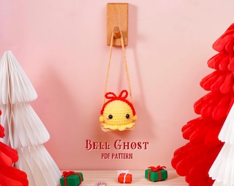 Bell Ghost Car Hanging Crochet Pattern, Christmas Crochet Pattern, Cute Holiday Amigurumi PDF, DIY Car Charm Ornament Tutorial, PDF Pattern