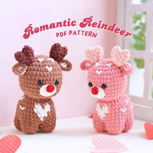 Romantiskt renvirkmönster, plyschrenvirkmönster, amigurumivirkmönster, alla hjärtans dag-virkmönster