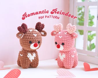 Romantiskt renvirkmönster, plyschrenvirkmönster, amigurumivirkmönster, alla hjärtans dag-virkmönster