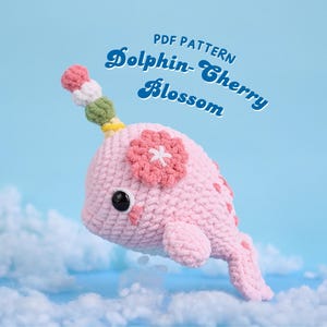 Dolphin Cherry Blossom Crochet Pattern, Amigurumi Crochet Pattern, Underwater Animals Crochet Pattern, Adorable Dolphin Crochet Pattern