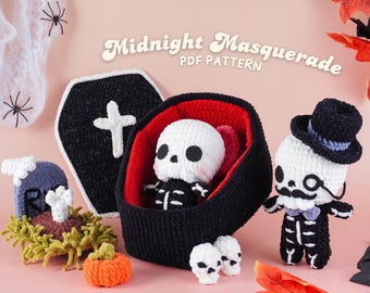 Ghostly Friends Crochet Patterns Bundle, Coffin Pattern, Grave Pattern, Pumpkin And Skull Pattern, Ghost Pattern, Sir Ghost Pattern