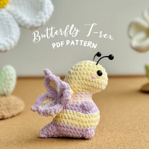 Butterfly Dinosaur Crochet Pattern, No Sew Amigurumi Crochet Patterns, Dinosaur Crochet Pattern, Dinosaur No Sew Crochet Pattern