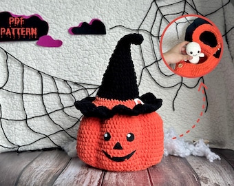 Kürbis Halloween Eimer Häkelanleitung, Halloween Häkelanleitung, Halloween Amigurumi Häkelanleitungen