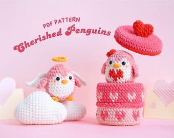 Cherished Penguins Virkmönster Paket, Alla hjärtans dag Mönsterhandledning, Pingvin Virkmönster, Vinkelpingvin Virkmönster