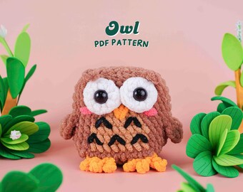 Schema all'uncinetto per gufo, schemi all'uncinetto per amigurumi a basso punto, uncinetto a basso punto, schema per peluche, schema all'uncinetto in PDF, animale all'uncinetto per principianti