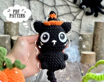 Patrón de crochet de gato negro para Halloween, patrón de crochet para Halloween, patrones de crochet para amigurumi de Halloween
