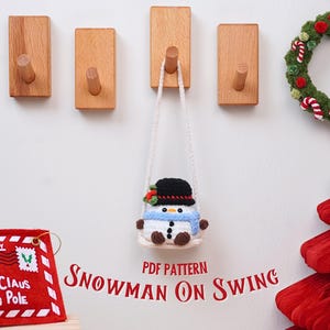 Snowman On Swing Car Hanging Crochet Pattern, Christmas Car Hanging Crochet Pattern, Christmas Holiday Crochet Patterns