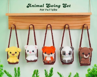 Animal Swing Crochet Pattern Bundle, Panda Pattern, Cat Pattern, Dog Pattern, Fox Pattern, Bear Pattern, Hanging Animal Crochet, PDF Pattern