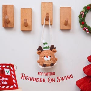 Reindeer On Swing On Swing Car Hanging Crochet Pattern, Christmas Car Hanging Crochet Pattern, Christmas Holiday Crochet Patterns