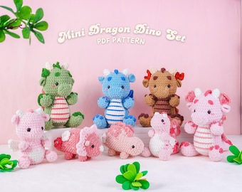 Mini Dragon Dino Set Crochet Patterns, Cute Dragon Amigurumi Pattern Bundle, Fantasy Creature Amigurumi Collection, DIY Digital Tutorial