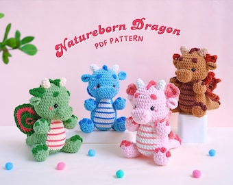 Natureborn Dragon Crochet Patterns Bundle | Maple Leaf Dragon Pattern, Cherry Blossom Dragon Pattern, Butterfly Dragon Pattern