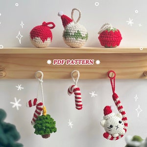 Bundle 5in1 Christmas Ornaments Car Hanging Crochet Pattern, Amigurumi Crochet Patterns, Christmas Crochet Pattern