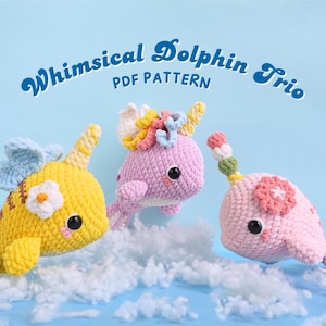 Dolphin Crochet Pattern Bundle, Unicorn Dolphin Pattern, Dolphin Cherry Blossom Pattern, Dolphin Bee Pattern