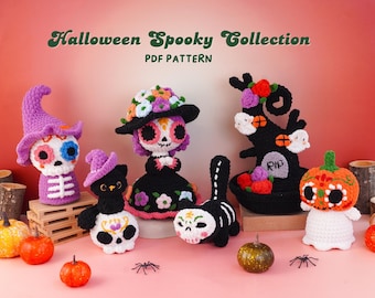 Halloween Spooky Crochet Pattern Bundle, Dead Tree Pattern, Skeleton Pattern, Skull Cat Pattern, Skeleton Cat Pattern, Pumpkin Ghost Pattern