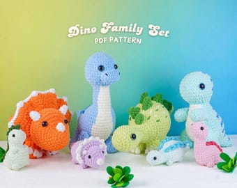 Dino Family Set Crochet Patterns, Dinosaur Amigurumi Bundle, Animal Crochet Pattern, Prehistoric Creature Crochet PDF Tutorial, PDF Tutorial