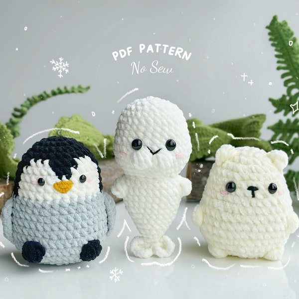 Arctic Animals  No Sew Crochet Pattern, No Sew Amigurumi Crochet Patterns, Penguin Crochet Pattern, Seal Crochet Pattern, Polar Bear Pattern