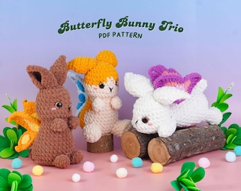 Butterfly Bunny Crochet Pattern Bundle, Lilac Butterfly Bunny Pattern, Cocoa Butterfly Bunny Pattern, Sunny Butterfly Bunny Pattern