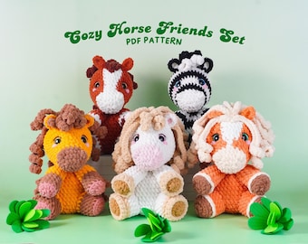 Cozy Horse Friends Crochet Patterns Bundle, Oatmilk Horse Pattern, Honey Horse Pattern, Zebra Pattern, Cinnamon Horse Pattern, Horse Pattern